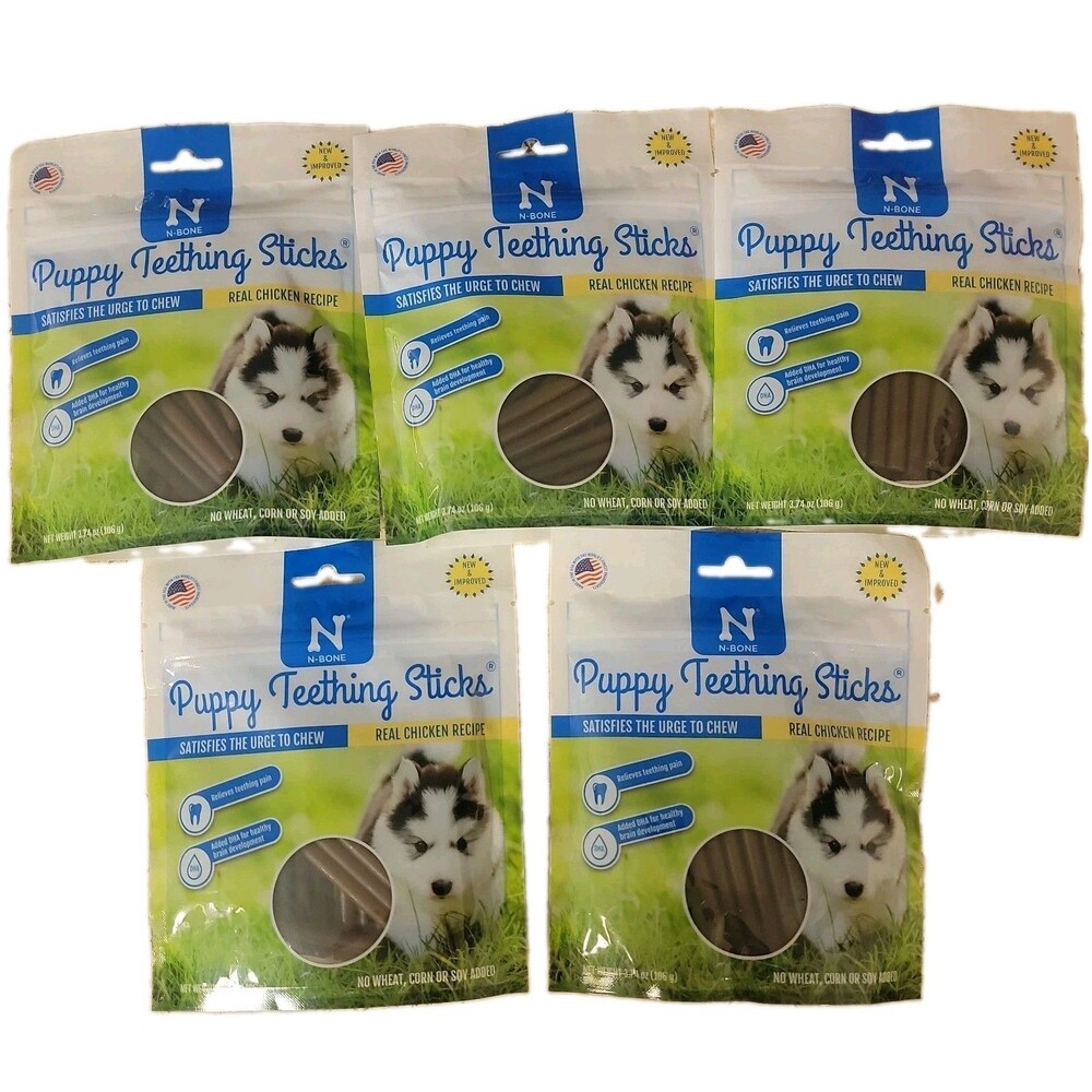 5 Pack N-Bone Puppy Teething Sticks, Chicken Flavor, 3.74oz, Natural